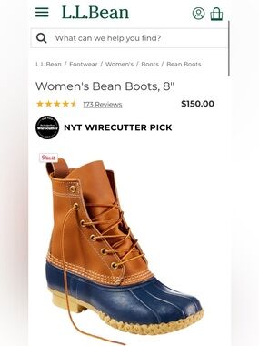LL BEAN Sz 8 Brown Leather & Blue Rubber 8” Bean Boots Orig $150